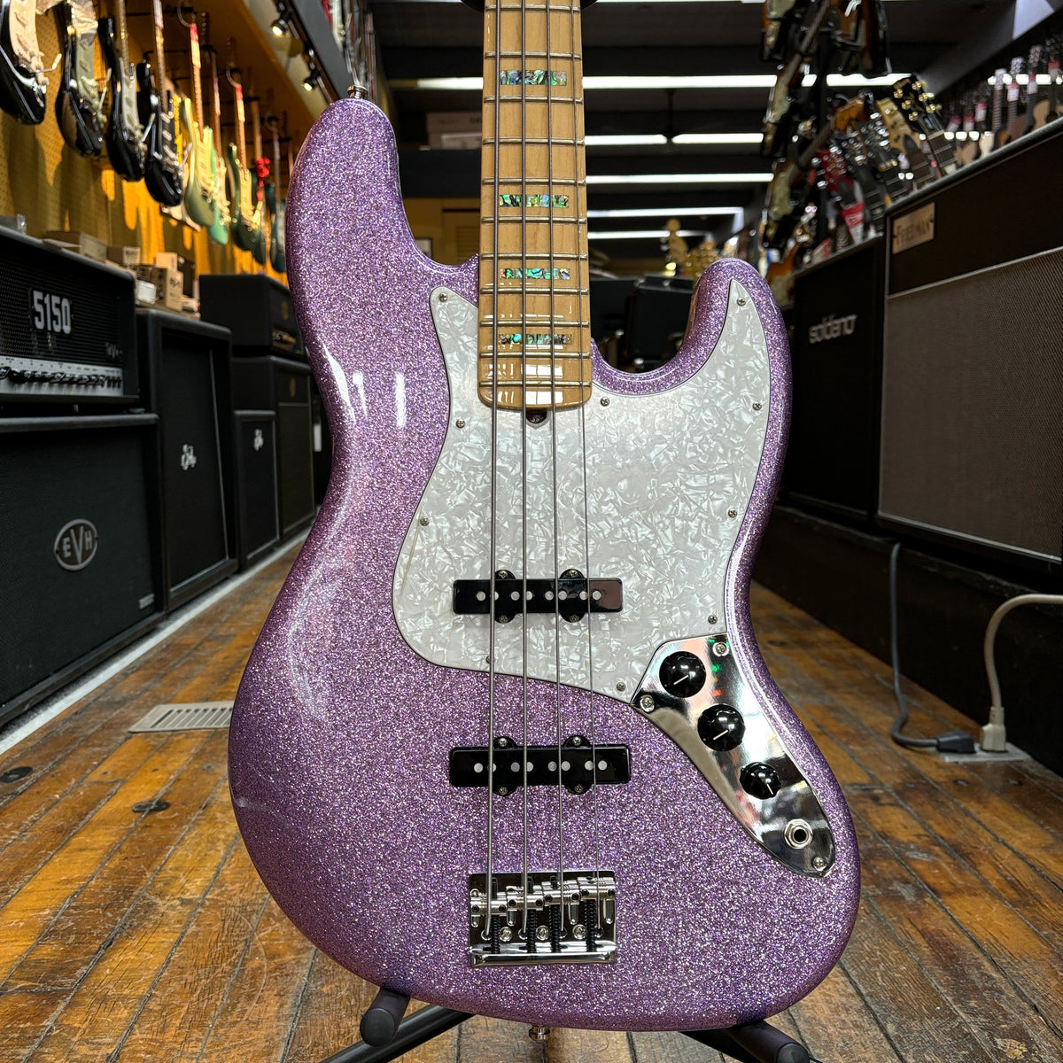 adam clayton bass gear Fender Limited Edition Adam Clayton Jazz Bass 2017 Purple Sparkle  w/Houndstooth Hard Case, All Materials
